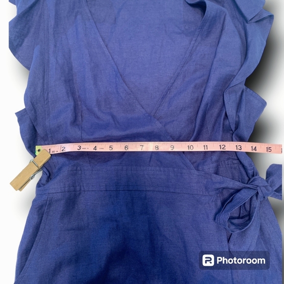 NWOT ASTR the label Euphoria Navy Linen wrap flutter midi dress, size Medium - Picture 9 of 12